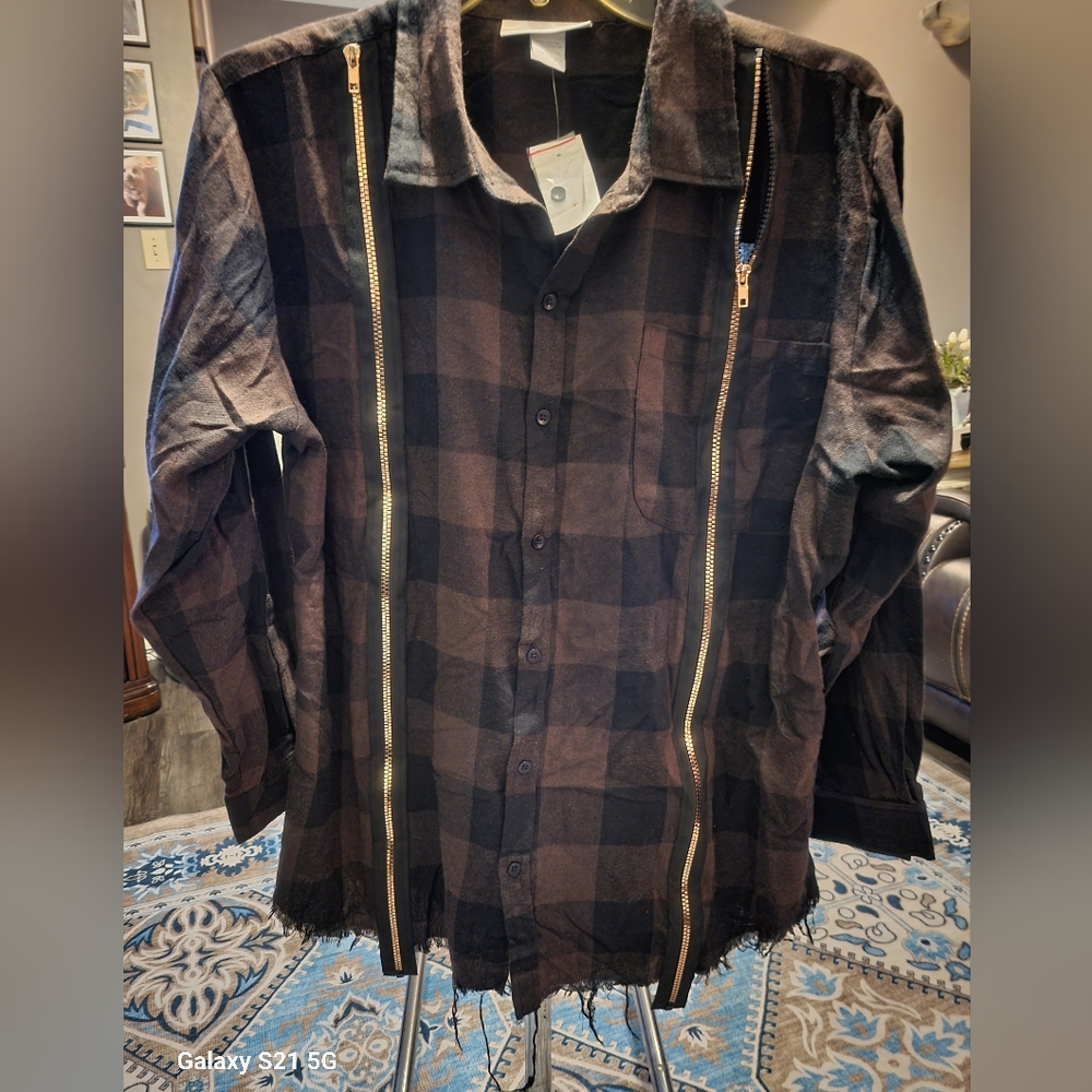 Plaid Zipper button up Top